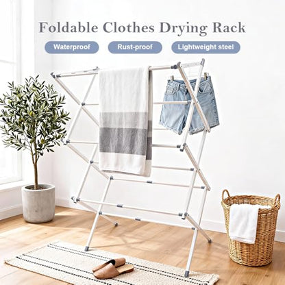 Foldable Clothes Drying Rack 41"x29"x14" - White | Portable Extendable Laundry Drying Rack for Indoor Air Drying Clothing with 4 Hangers - size: 3-Tier