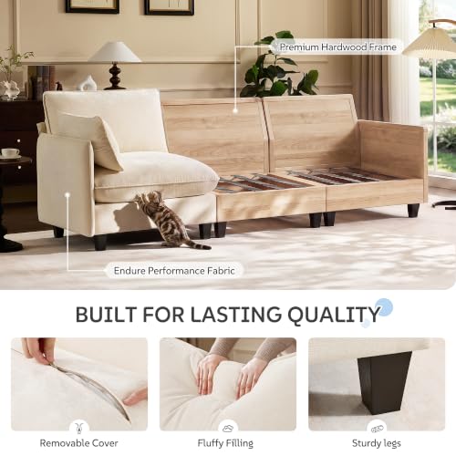 Ihanherry 72" Loveseat Sofa, Cloud Couch with Oversized Large Cushions & Movable Ottoman, Chenille Deep Seat Couch for Living Room, Beige - color: Beige Cream, size: 72'' Loveseat