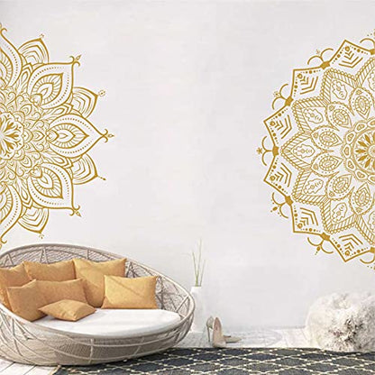 Half Mandala Wall Decal Mandala Wall Sticker Mandala Decals for Walls Flower Wall Stickers Removable Peel and Stick Wall Decals for Bedroom Living Room Yoga Studio Decor | Headboard vinyl decoration, yoga room decor, lotus peel and stick, removable, self