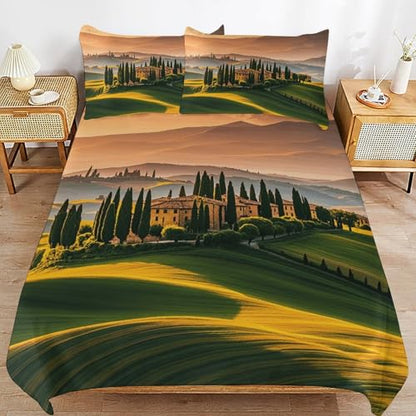 3 Piece Italy Tuscan Bedding Set - Ultra Soft Fabric & Double-Sided Print, Breathable Comforter Set with 1 Quilt Cover & 2 Pillowcases for Home Hotel, 90"x90" - size: 90"x90"