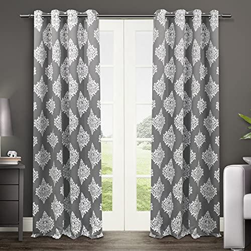 EXCLUSIVE HOME Medallion Room Darkening Blackout Grommet Top Curtain Panel Pair, 52"x84", Black Pearl - color: Black Pearl, size: 52"W x 84"L (Pack of 2)