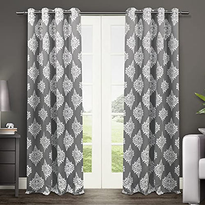 EXCLUSIVE HOME Medallion Room Darkening Blackout Grommet Top Curtain Panel Pair, 52"x84", Black Pearl - color: Black Pearl, size: 52"W x 84"L (Pack of 2)