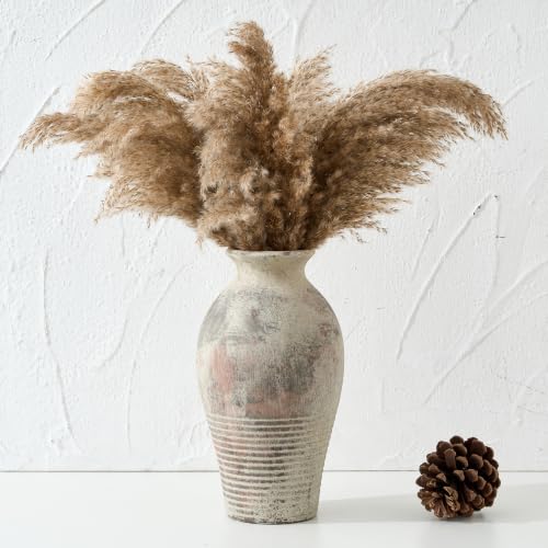 LUKA Ceramic Rustic Flower Vase Home Decor-11 inches Large Tall Retro Vases | Vintage Vases Living Room Kitchen Bedroom Decorations for Home Bookshelf Office Coffee Desk Dining Fireplace (11"Tall) - color: Terracotta-11inches