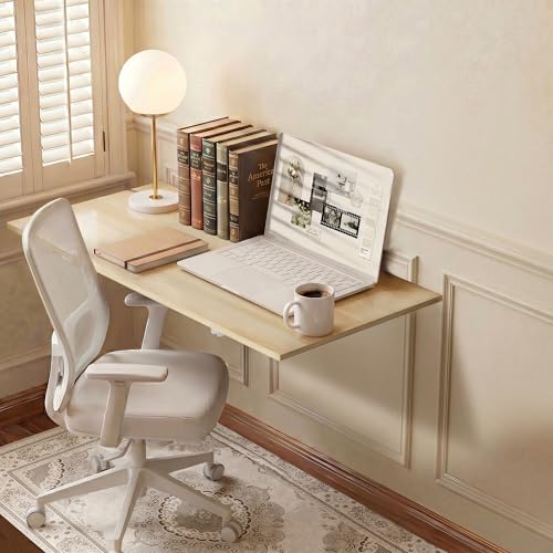 GOYLSER Fold Wall Mounted Table Folding Worktable, Addition to Garage/Home Office/Laundry Room/Home Bar/Kitchen & Dining Room - color: Natural Wood, size: 35"x20.5"