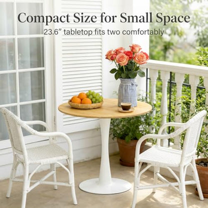 24" Small Round Dining Table for 2 – Durable & Well-Made Tulip Table with Sturdy Metal Frame, Compact 2-Seater Kitchen or Dining Room Table for Small Spaces, Apartments, Café, Restaurant, Office