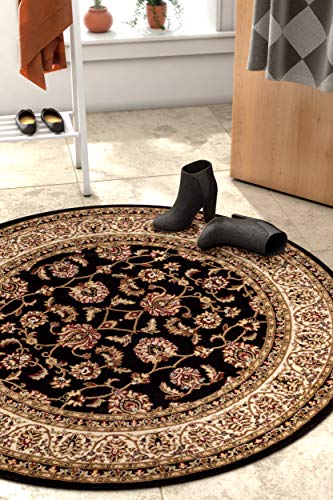 Well Woven Barclay Collection Sarouk Black 8 ft Round Rug - for Living Room, Bedroom, and Dining Room - color: Black, size: 7'10" (Round)