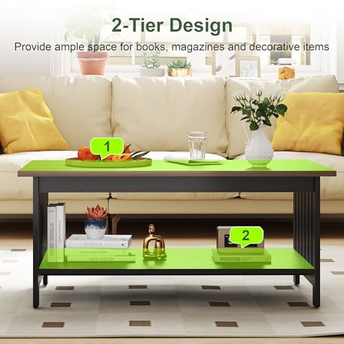 39.4" Farmhouse Coffee Table, Small Coffee Tables for Living Room | Black, 2 Tier Coffee Table with Storage, Tea Table for Living Room Bedroom Small Space - color: Black