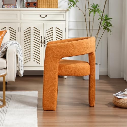 HNY Modern Sherpa Barrel Single Dining Chair, Orange | Upholstered Accent Armchair With 18.5" Wide Seat No Assembly Required For Living Room Bedroom Vanity Small Spaces - color: Orange Sherpa