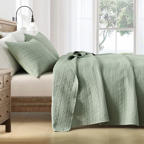 HORIMOTE HOME Quilt Set Queen Size Sage Green, Classic Geometric Spots Stitched Pattern, Pre-Washed Microfiber Chic Rustic Look, Ultra Soft Lightweight Quilted Bedspread for All Season, 3 Pieces - color: Sage Green, size: Full/Queen