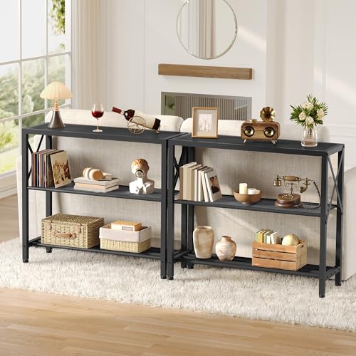 Hoctieon Industrial Console Table, 3-Tier Entryway Table, Metal Frame, Sofa Tables with Shelf, Hallway Desk, Entrance Desk for Entryway, Living Room, Foyer, Hallway, Black - color: Black, size: 1 Pack