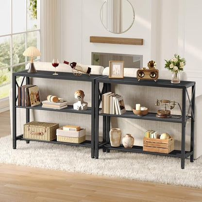 Hoctieon Set of 2 Industrial Console Table, 3 Tier Entryway Table, Metal Frame, Sofa Table with Shelf, Hallway Table, Entrance Table for Entryway, Living Room, Foyer, Hallway, Black - color: Black, size: 2 Pack