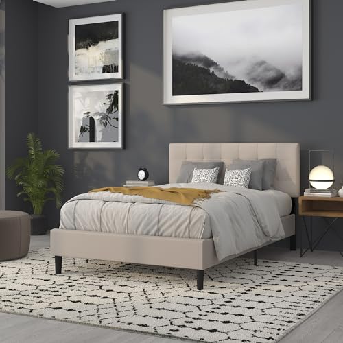 Quilted Tufted Upholstered Full Size Headboard in Beige Fabric - color: Beige, size: Full