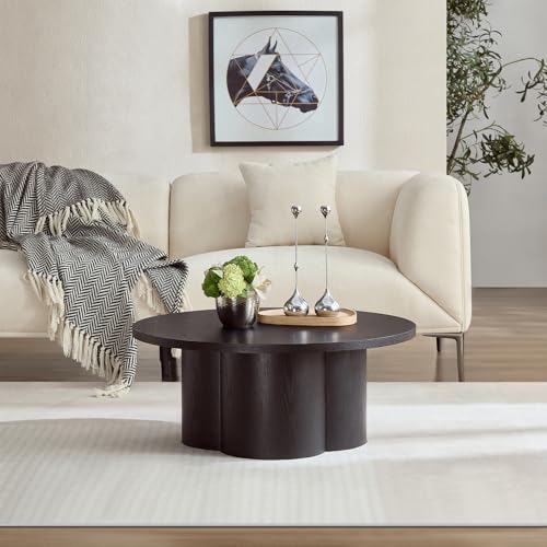 33.07 Inch Round Coffee Table, Modern Accent Tea Table for Bedroom, Living Room, Office, Apartment - Black - color: 33.07" Floral-black