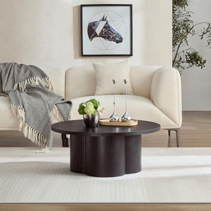 33.07 Inch Round Coffee Table, Modern Accent Tea Table for Bedroom, Living Room, Office, Apartment - Black - color: 33.07" Floral-black