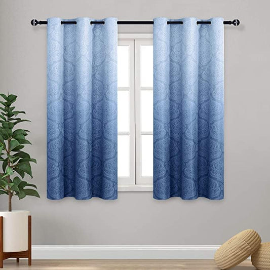 DWCN Blue Ombre Short Curtains for Kitchen - Damask Patterned Thermal Insulated Blackout Room Darkening Grommet Curtains for Living Room, Set of 2 Window Curtain Panels, 46 x 54 Inches Long, Navy Blue - color: Navy Blue, size: 46"W x 54"L (Pack of 2)