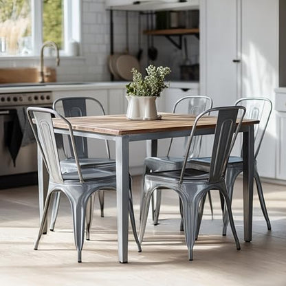 AC Pacific 18 Inch Seat Height Industrial Metal Dining Chairs, Stackable Kitchen or Bar Seat, Durable Modern Design, Versatile Accent Furniture, Set of 2, Silver - color: Silver, size: Set of 2