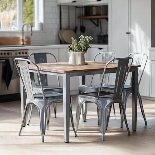 AC Pacific 18 Inch Seat Height Industrial Metal Dining Chairs, Stackable Kitchen or Bar Seat, Durable Modern Design, Versatile Accent Furniture, Set of 4, Silver - color: Silver, size: Set of 4