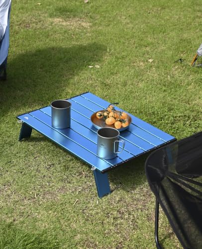 Ultralight Compact Mini Folding Alu. Table (Blue - L) | with Carry Bag, for Camping Backpacking Hiking Beach Picnic - color: Blue, size: Large