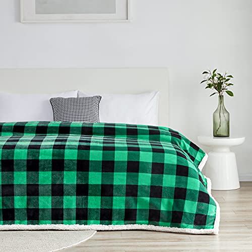 Sherpa Green and Black Buffalo Plaid Christmas Twin Blanket 60" X 70", Fuzzy Fluffy Soft Cozy Blanket, Fleece Flannel Plush Microfiber Blanket for Couch Bed Sofa (Green and Black) - color: Green