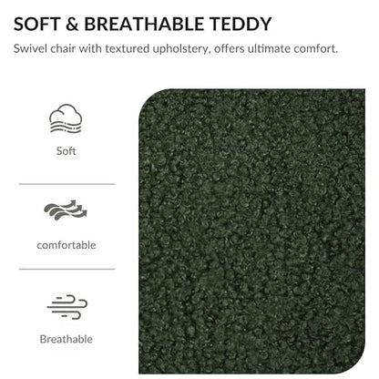 GRAINELL Swivel Accent Chair, Pumpkin-Shaped Teddy Fabric Armchair (Green) | Cozy Round Swivel Barrel Chairs with Thick Cushion for Alduts for Living Room Office Bedroom