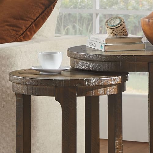 24" Round Nesting Coffee Table Set of 2, Solid Wood Coffee Tables Mid Century Rustic Farmhouse Side End Tea Table for Living Room, Apartment (Drak Brown) - color: 24" Dark Brown