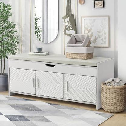 Storage Bench, Shoe Bench with Lift Top Storage, Entryway Bench with Cushioned Seat, Adjustable Shelf for Living Room, Bedroom, Hallway, Light Grey - color: Light Grey