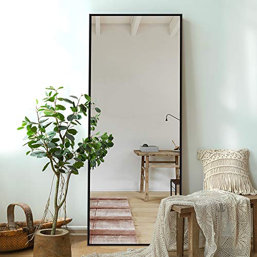 MIRUO Full Length Mirror Floor Mirror Large Wall Mounted Mirror Bedroom Mirror Dressing Mirror Aluminum Alloy Thin Frame, Black, 65" x 22" (AMZVDJJ00371AAFN) - color: Black, size: 64.2"L x 21.3"W