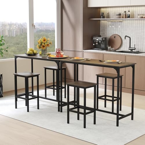 COSTWAY 3-Piece Dining Table Set, 47.5" Industrial Counter-Height Kitchen Table and 2 Bar Stools, High Top Rectangular Pub Table and Chairs for Dining Room Small Place Breakfast Nook Bistro (Grey) | w/ 2 Bar Stools, High Top Rectangular Pub Table and Chai