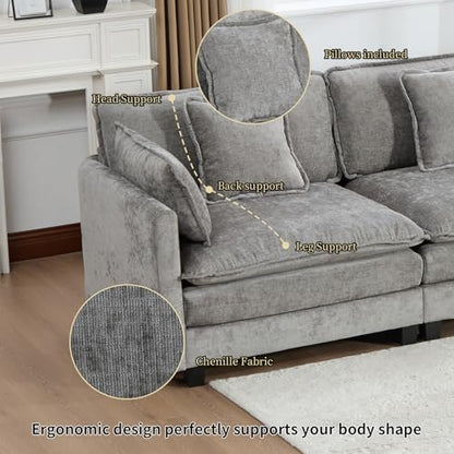 76.7” Oversized Gray Loveseat Sofa, 2 Seater Large Sectional Couches for Living Room, Chenille Fabric Modular Sectional Sofa, Deep Seat Home Sofas Set, Love Seat Couches - color: Grey, size: 2 Seater