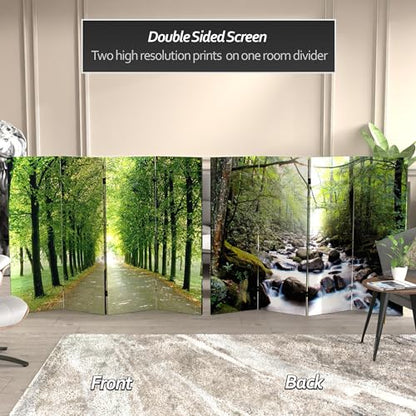 Red Lantern Double Sided Path of Life Canvas Folding Screen, 4 Foot - 4 Panel - size: 4 Foot - 4 Panel