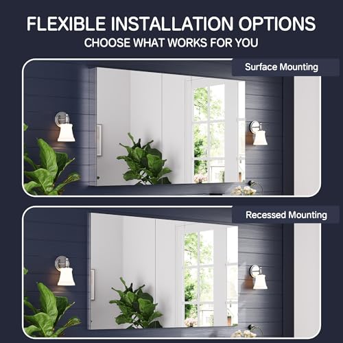 60"x36" Medicine Cabinet with Mirror & Soft Close Hinges, Surface Mount or Recessed Medicine Cabinet with Adjustable Shelves, Bathroom Wall Medicine Cabinet with Storage, Aluminum Alloy Frame, Combo - size: 60" x 36"