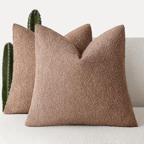 Foindtower Set of 2, Decorative Textured Boucle Throw Pillow Covers Accent Solid Pillow Cases Neutral Couch Cushion Case for Chair Sofa Bedroom Living Room Home Decor 16x16 Inch Dusty Orange Hazel - color: Hazel, size: 16" x 16" (Pack of 2)