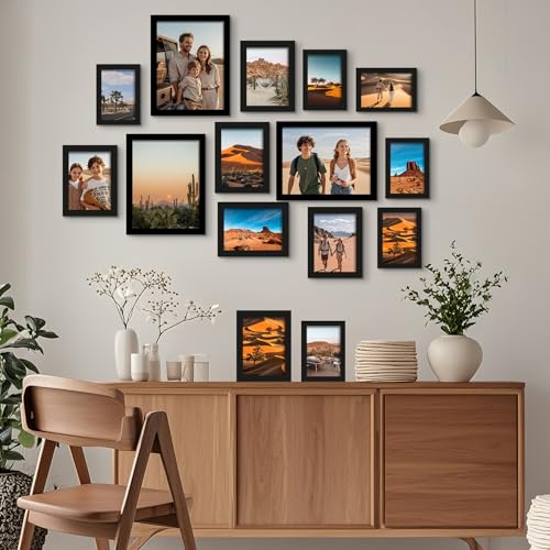 BESCRCL 15 Pack Real Glass Picture Frames Collage Wall Decor, Including 3pcs 8x10, 6pcs 5x7, 6pcs 4x6 Photo Frames for Gallery Wall or Tabletop Display, Black - color: Black