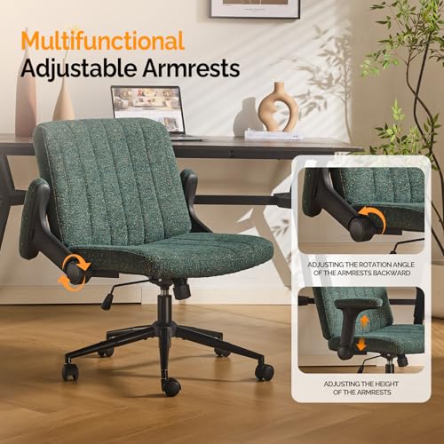 VINGLI Criss Cross Chair with Adjustable Flip-Up Arms,Cross Legged Chair with Wheels,Extra Wide Office Chair,Desk Chair for Home,Office,Vanity,Bedroom,Apartment,Starry Chenille,Dark Green - color: Dark Green