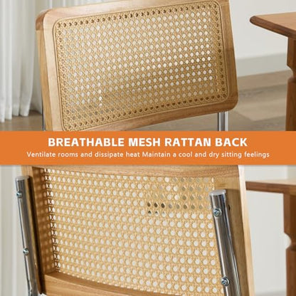 Rattan Dining Chairs Set of 4,Velvet Cesca Chair Kitchen Chair,Gold | VICBARLEY Mid Century Modern Dining Chairs,Wood Cane Backrest&Chrome Base,Upholstered Side Chair for Dining Room,Kitchen - color: Gold, size: Set of 4