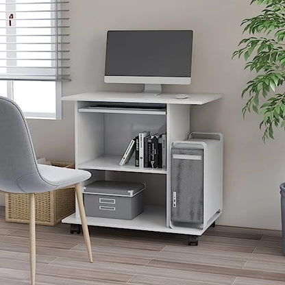 White Compact Computer Desk 31.5 x 19.7 in Engineered Wood Small Gaming Desk with Pull-Out Shelf & Wheels, Modern Office Desk for Bedroom, Living Room or Dorm - color: White