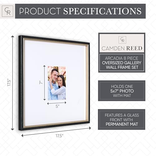 Gallery Wall Frame Set, 8 Piece, 16x20 and 16x16 Inch Matted Frames, Black and Silver - color: Black
