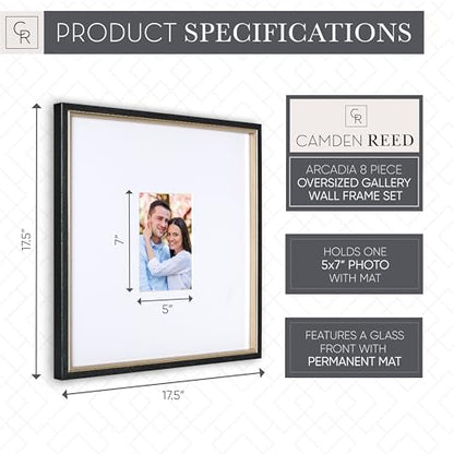 Gallery Wall Frame Set, 8 Piece, 16x20 and 16x16 Inch Matted Frames, Black and Silver - color: Black