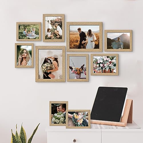 LUCKYLIFE Picture Frame Set 10-Pack, Gallery Wall Frame Collage with 8x10 5x7 4x6 Frames in Natural Woodgrain Finishes - color: Natural Woodgrain