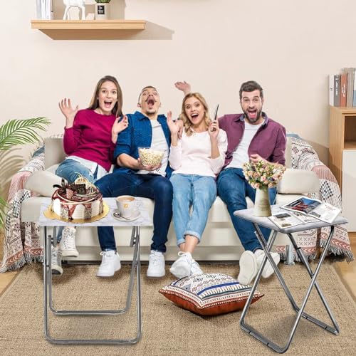 TV Tray Table, Folding Dinner Tray With No Assembly Required, Sturdy Foldable Snack Eating Table for Living Room, 2PCS (White Marble) - color: White Marble, size: 2pcs