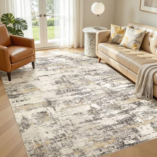 6x8 Area Rugs Abstract Washable Living Room Rug, Gold Brown | Modern Neutral Non-Slip Soft Low Pile Stain Resistant Carpet for Bedroom, Dining Room, Nursery Home Decor - color: Gold Brown, size: 6' x 8' (Rectangular)