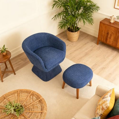 Swivel Barrel Chair and Ottoman Set, 360 Degree Club Chair, Comfy Boucle Armchair and Footstool, Upholstered Accent Sofa Chair w/Footrest for Living Room Bedroom Reception Room, Blue - color: Blue, size: Swivel chair