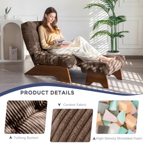 MAXYOYO Accent Chair with Ottoman, Lounge Chair with Adjustable Backrest | Tufted Living Room Chair Upholstered Lounge Chair with Footrest Set, Modern Chair for Reading Room, Brown - color: Brown