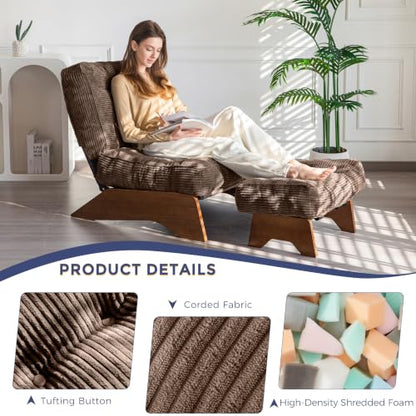 MAXYOYO Accent Chair with Ottoman, Lounge Chair with Adjustable Backrest | Tufted Living Room Chair Upholstered Lounge Chair with Footrest Set, Modern Chair for Reading Room, Brown - color: Brown