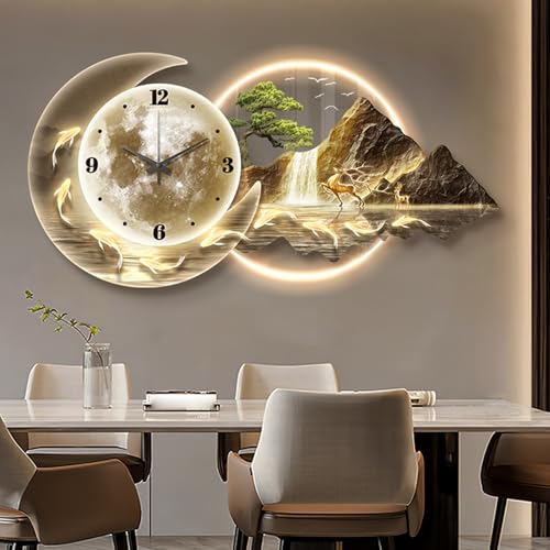 3D Large Wall Clock with LED Light, Plug-in Power Wall Clock Decorative, Modern Wall Art for Bedroom, Living Room, Apartment, Office, Farmhouse(Yellow,31.5 * 15.8in) - color: Yellow, size: 31.5*15.8in