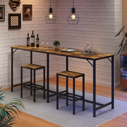 70.9" Bar Table and Chairs Set, Dining Table and Chair Sets, 3 Piece Counter Height Table and 2 Stools, Kitchen Table for Home Restaurant, Bar, Rustic Brown BT09BR - color: Rustic Brown + Black