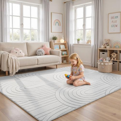 Sour Lemon Area Rugs 9x12 Living Room Bedroom, Modern Washable Rug Grey | Machine Carpet Non-Slip, Soft Large Fluffy Plush Thick, Big, Geometric High-Low Pile Nersy Rug for Kids Dining Room - color: Light Grey, size: 9' x 12' (Rectangular)