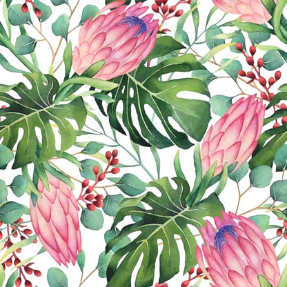 Tropical Floral Monstera Green Leaf Flowers Peel and Stick | self adhesive Wallpaper - 96''x32'' - color: X09, size: 32" x 96"