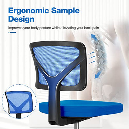 Sweetcrispy Small Armless Desk Chair, Mesh Rolling Office Chairs | Adjustable Ergonomic Lumbar Support, Low-Back, Swivel Wheels, Home Work, Bedroom, Study, Student, Adults, Blue - color: Blue