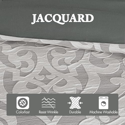 Madison Park Odette Cozy Comforter Set Jacquard Damask Medallion Design - Modern All Season, Down Alternative Bedding, Shams, Decorative Pillows, Queen(90 in x 90 in), Silver 8 Piece | All Season Down Alternative Bedding with Comforter, Shams, Bed Skirt,